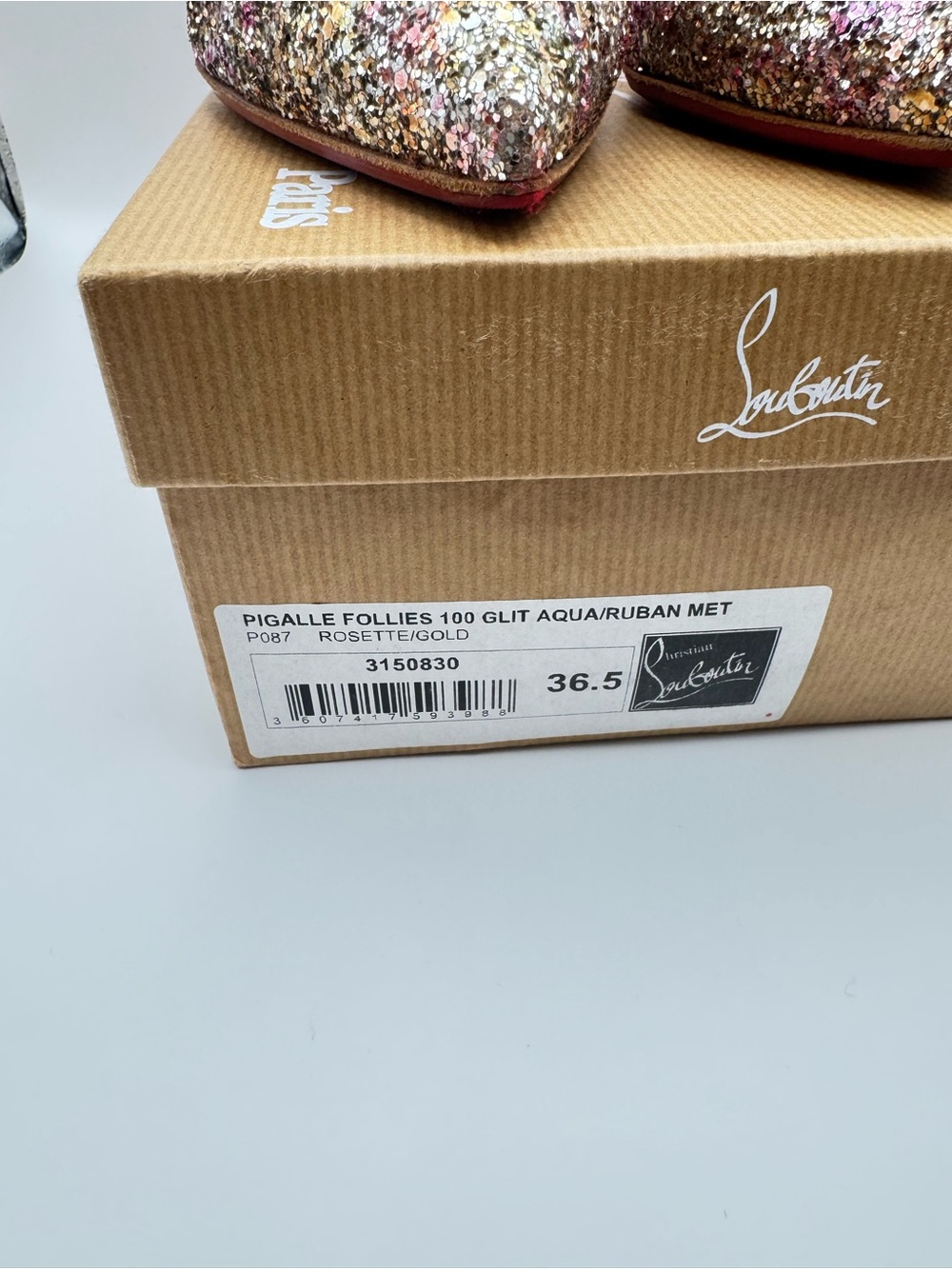 Christian Louboutin Pigalle Follies 100 Glitter Pumps Rosette Gold EU 36.5 - Picture 8 of 9